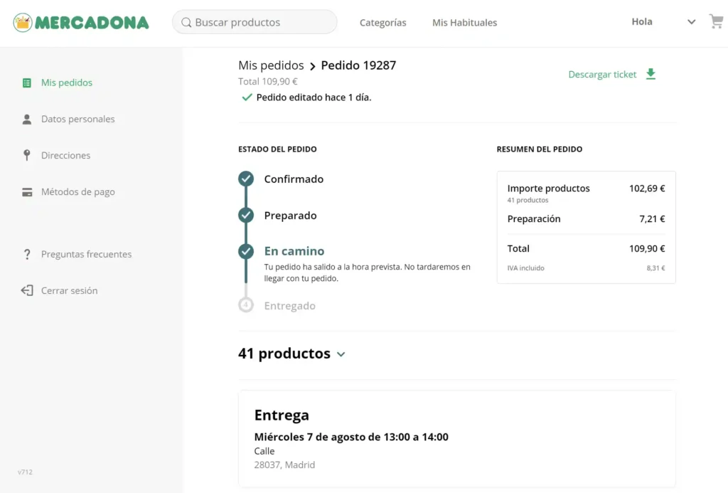 Compra a domicilio Mercadona